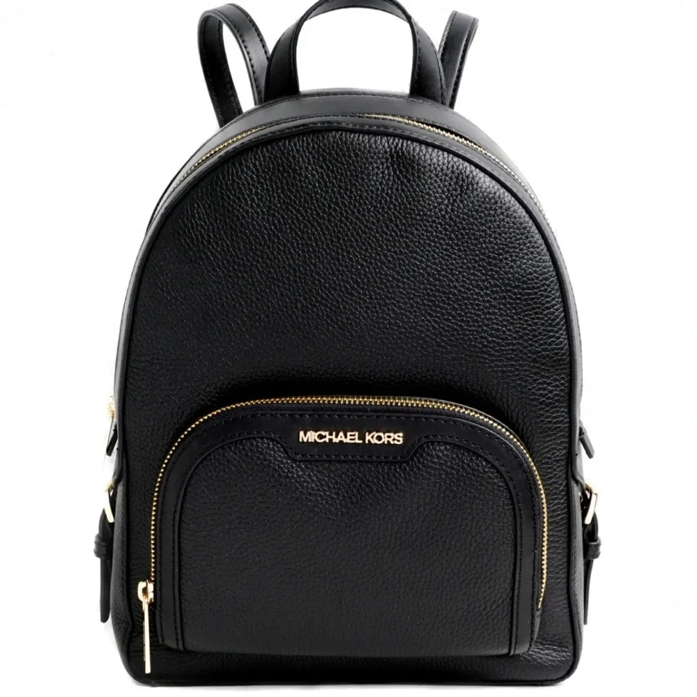 Michael Kors Jaycee Medium Pebbled Leather Backpack Black /Golden Tone Hardware